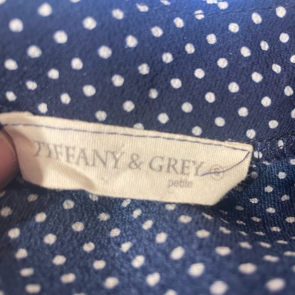 Tiffany & Grey Navy Blue & White Polka Dot Sleeveless Top - Size Small - Picture 3 of 3